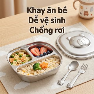 Thép không gỉ Bé Đĩa Capybara Thiết Kế 3 Ngăn Thìa Dễ Dàng Vệ Sinh Khay Ăn Trưa Cho Bé