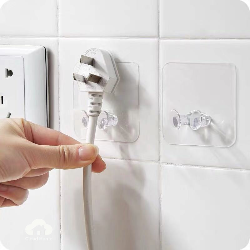 Không cần đục lỗ, dây nguồn không dấu vết, móc cắm, trong suốt, giá đựng đồ hoàn thiện.