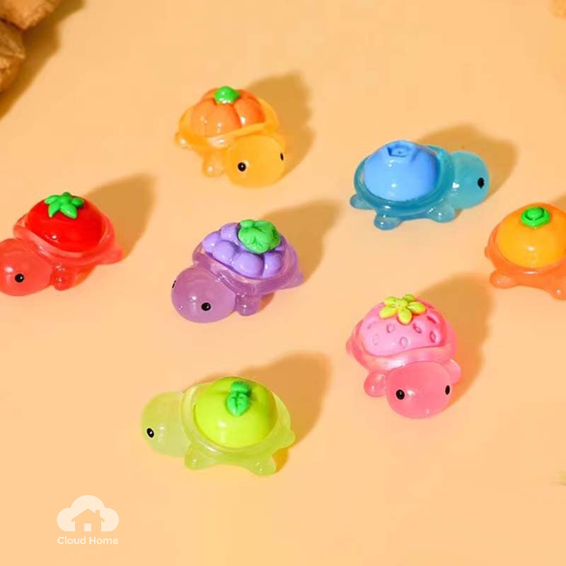 Đồ trang trí mini hình rùa nhỏ nhiều màu sắc hoạt hình, có đèn LED, dùng để bàn.