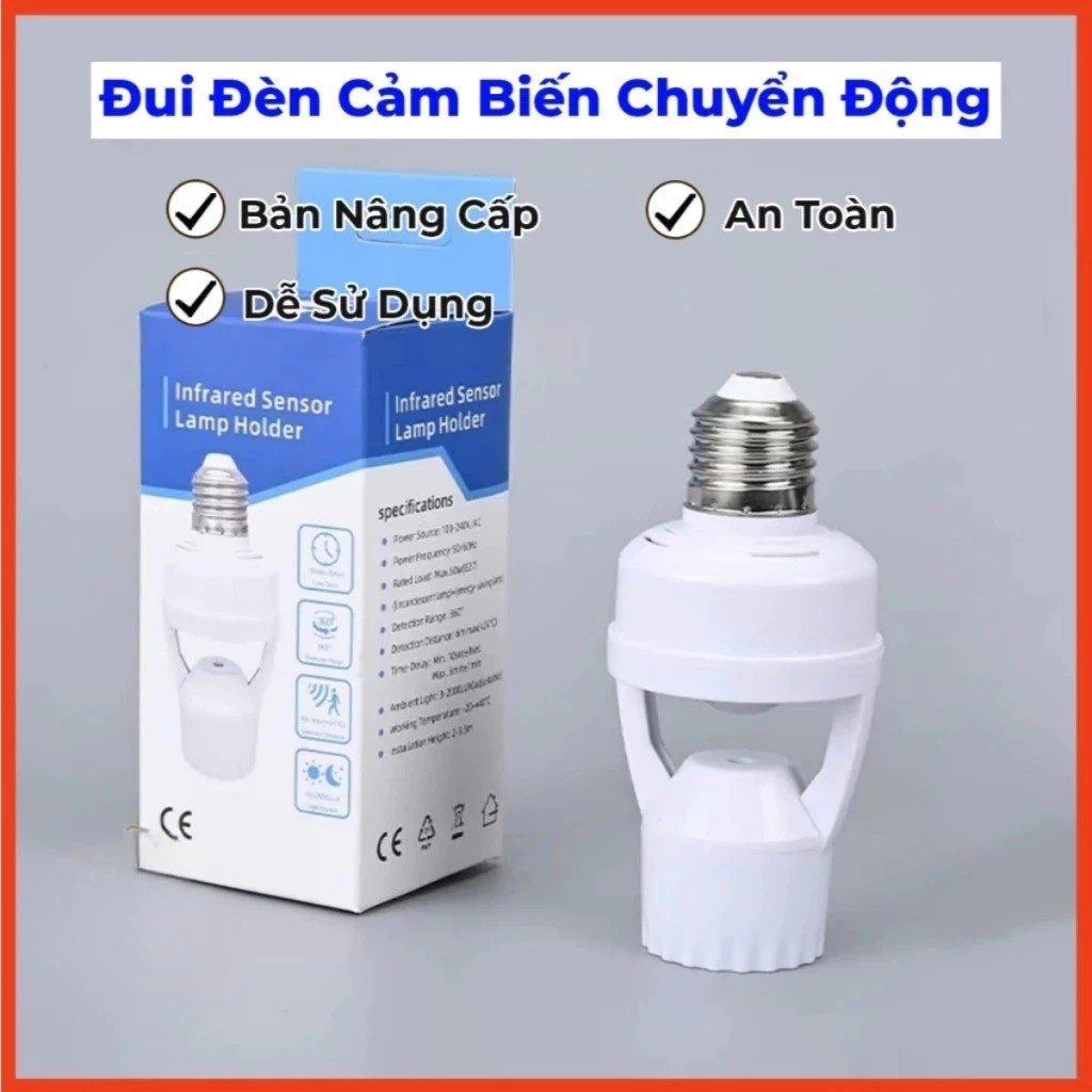 Đui Đèn Treo Cảm Ứng Thông Minh Hồng Ngoại E27, Đuôi Đèn E27 110- Có Cảm Biến Chuyển Động