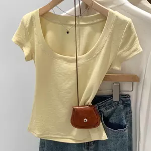 Áo thun ngắn cổ vuông phong cách Hàn Quốc, form slim fit, phù hợp cho nàng trendy
