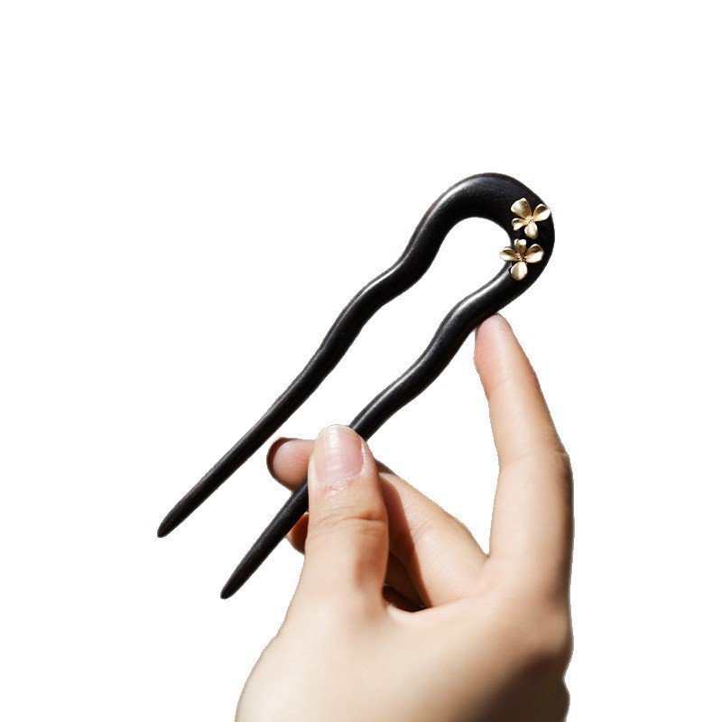 Kẹp tóc hình chữ u sóng gỗ đàn hương vàng osmanthus phong cách cổ điển Trung Hoa, phù hợp với búi tóc và mũ hàng ngày