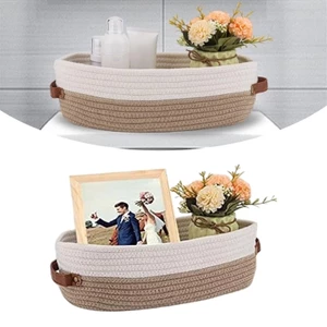 Giỏ dệt tay hình bầu dục rộng rãi Yoo có tay cầm bằng da cho phòng ngủ