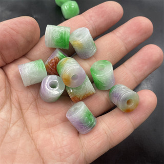 ((2 Cái) Nền Trắng Nền Xanh Khắc Bashan Ngọc bích Ống Hạt Rời Hạt Chuyển Hạt Mặt Dây Chuyền Tự Làm Phụ Kiện