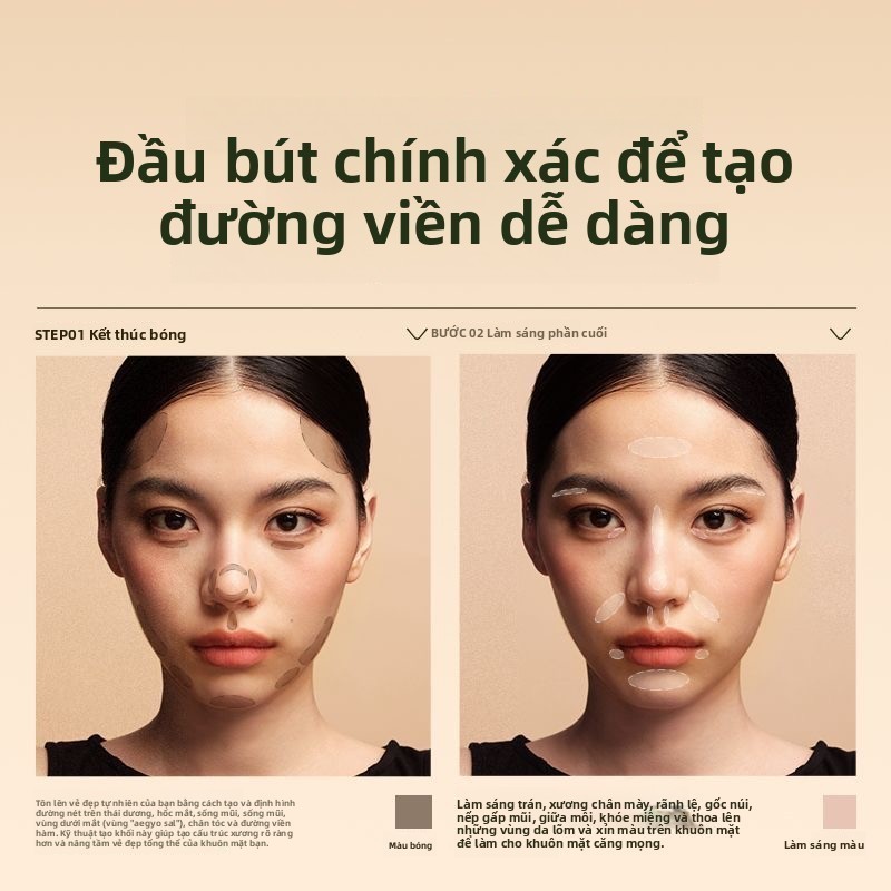Bút Tạo Khối 2 Đầu – Contour & Highlight, Dễ Tán, Tự Nhiên, Lâu Trôi, Tạo Gương Mặt Sắc Nét