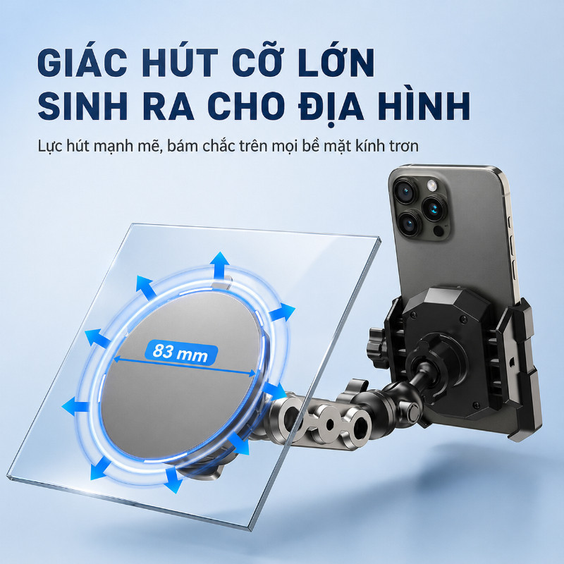 Giá Đỡ Điện Thoại Xe Hơi Cao Cấp – Hút Kính Hợp Kim, Xoay 360°, Thích Hợp Livestream, Quay Video Chụp Ảnh