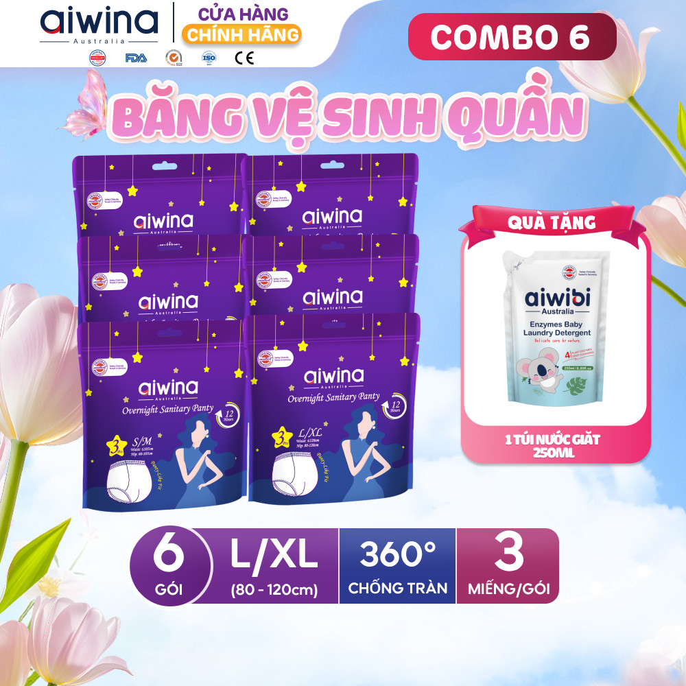 Combo 6 Băng vệ sinh quần Aiwina ngày và đêm size L/XL gói 3 miếng