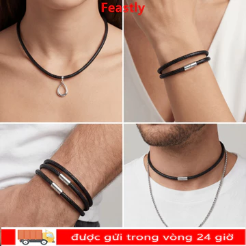 Vòng cổ dây da FEASTLY, Vòng cổ dây bện mặt dây chuyền DIY màu đen, cổ điển 45cm chống thấm nước có khóa dây chuyền dây chuyền dây chuyền nam nữ