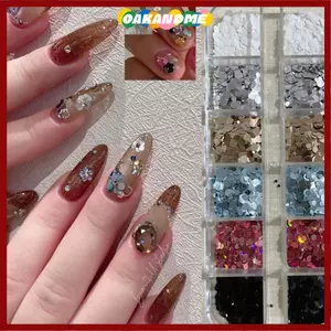 Phụ kiện làm móng lấp lánh OAKANDME, Đồ trang trí nghệ thuật làm móng tay lấp lánh chấm bi tối giản DIY, Đồ trang trí móng tay 12 lưới đầy màu sắc sáng tạo