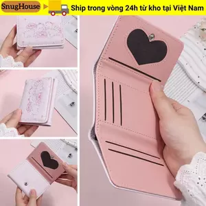 SNUGHOUSE Ví Ngắn, Ví Đựng Tiền Xu In Hình Mèo Kawaii Có Thể Gập Lại, Da PU Thời Trang Đa Năng Màu Hồng Đựng Thẻ Tín Dụng Nữ Cô Gái Du Lịch
