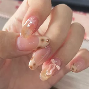 Handmade Đeo Móng Tay Pháp Nhẹ Nhàng Da Báo In Nơ Sinh Viên Tính Khí Cao Cấp Làm Móng Tay Mắt Mèo Làm Trắng Da