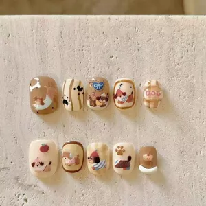 Đầu Tiên Nguyên Chất Handmade Móng Tay Hoạt Hình Dễ Thương Mặc Sơn Dachshund Sinh Viên Làm Móng Tay Ngắn Có Thể Tháo Rời