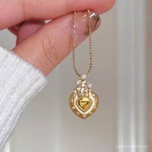 Pháp Lãng Mạn Lâu Đài Tưởng Niệm Trái Tim Vòng Cổ Ánh Sáng Sang Trọng Thời Trang Niche Thiết Kế Tinh Tế Kim Cương Đính Hình Trái Tim Mặt Dây Chuyền Nữ