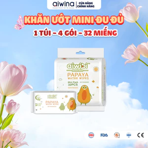 Khăn Ướt Mini Aiwibi Bỏ Túi Tiện Lợi Chiết Xuất Đu Đủ (1 túi x 4 gói x 8 miếng)
