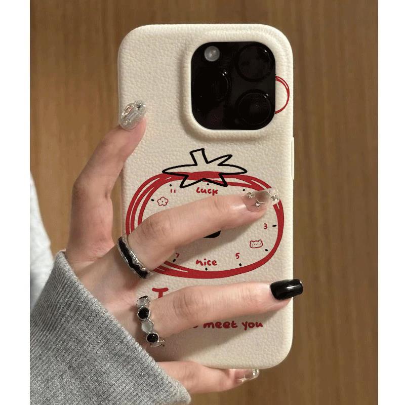 Tomato cà chua đồng hồ mèo cho iPhone 17promax trường hợp iPhone 14/13/12 giả da kết cấu