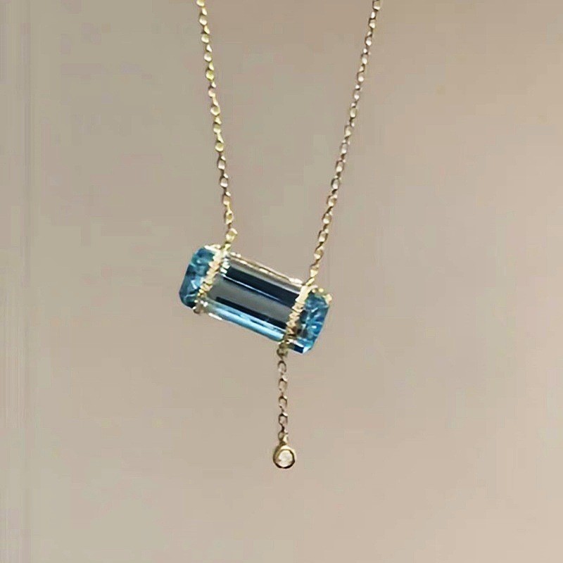 Thời trang khí chất đá đường biển xanh kho báu vòng cổ zircon 925 mặt dây chuyền vòng cổ nữ cá tính và đa năng