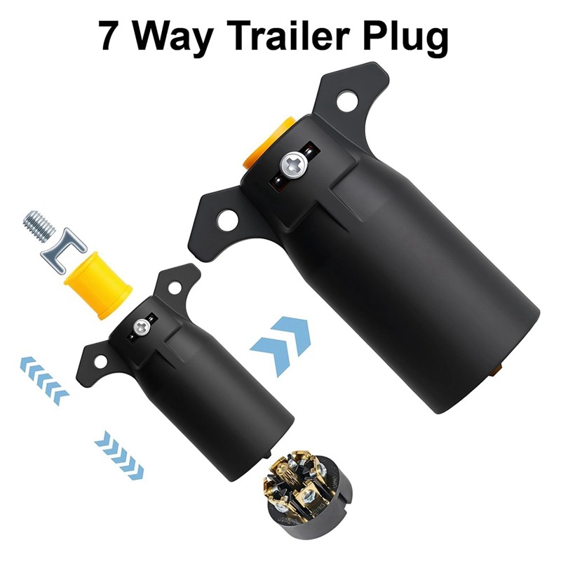 Phích cắm xe kéo 7 chiều (2 gói), Phích cắm thay thế dây kéo 12V 7 chân, Đầu nối đèn xe kéo kiểu RV tròn 7 điểm