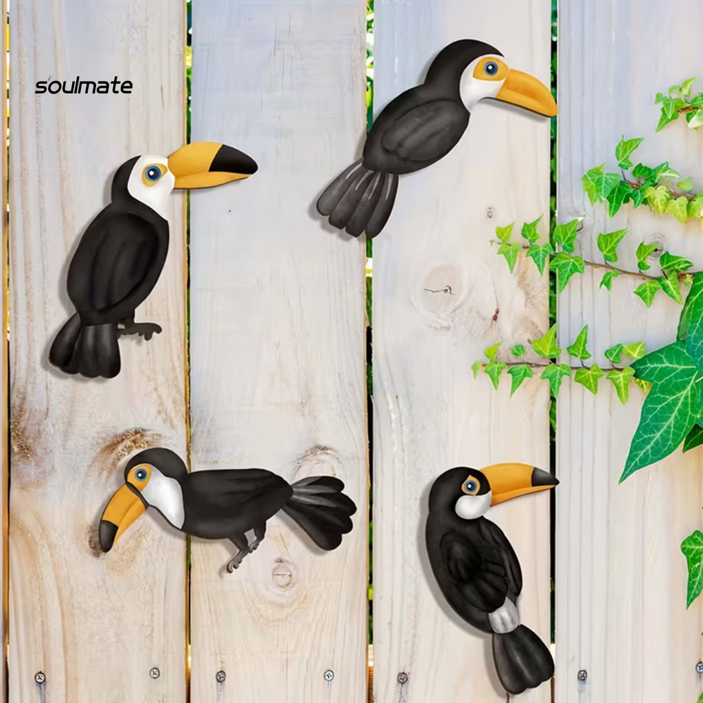 Linh hồn| Toucan Trang Trí Tường Chim Nhiều Màu Sắc Treo Tường 4 Bộ Nghệ Thuật Treo Tường Toucan Bằng Gỗ – Trang Trí Chim Nhiệt Đới Vintage Cho Sân Vườn Ban Công Phòng Ngủ – Rừng Mộc Mạc Treo