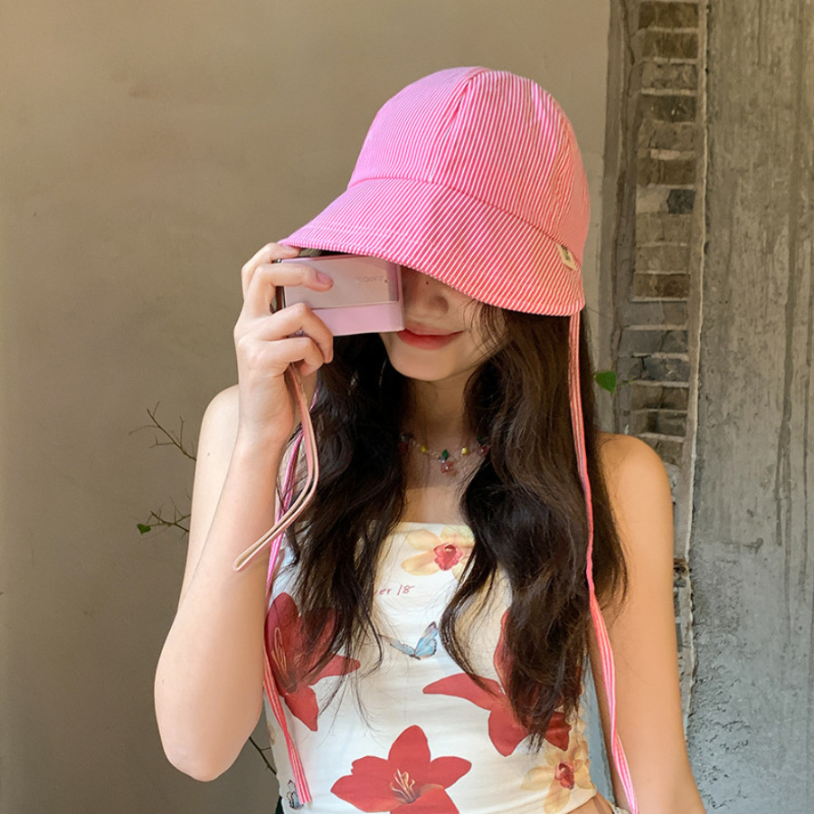 Mũ Bucket Nữ HomeMate Kẻ Sọc Pastel Có Dây Buộc, Nón Tai Bèo Phong Cách Hàn Quốc Chống Nắng Mùa Hè