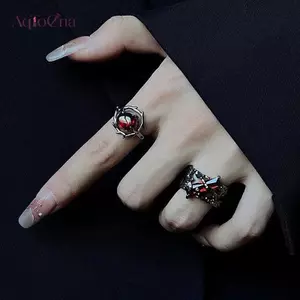 AqToCna Oril Thiết Kế Dark Souls Nhẫn Dành Cho Nữ Học Giả Retro Độc Đoán Đỏ Zircon Nhẫn Hip Hop Punk Cặp Đôi Trang Sức AqToCna