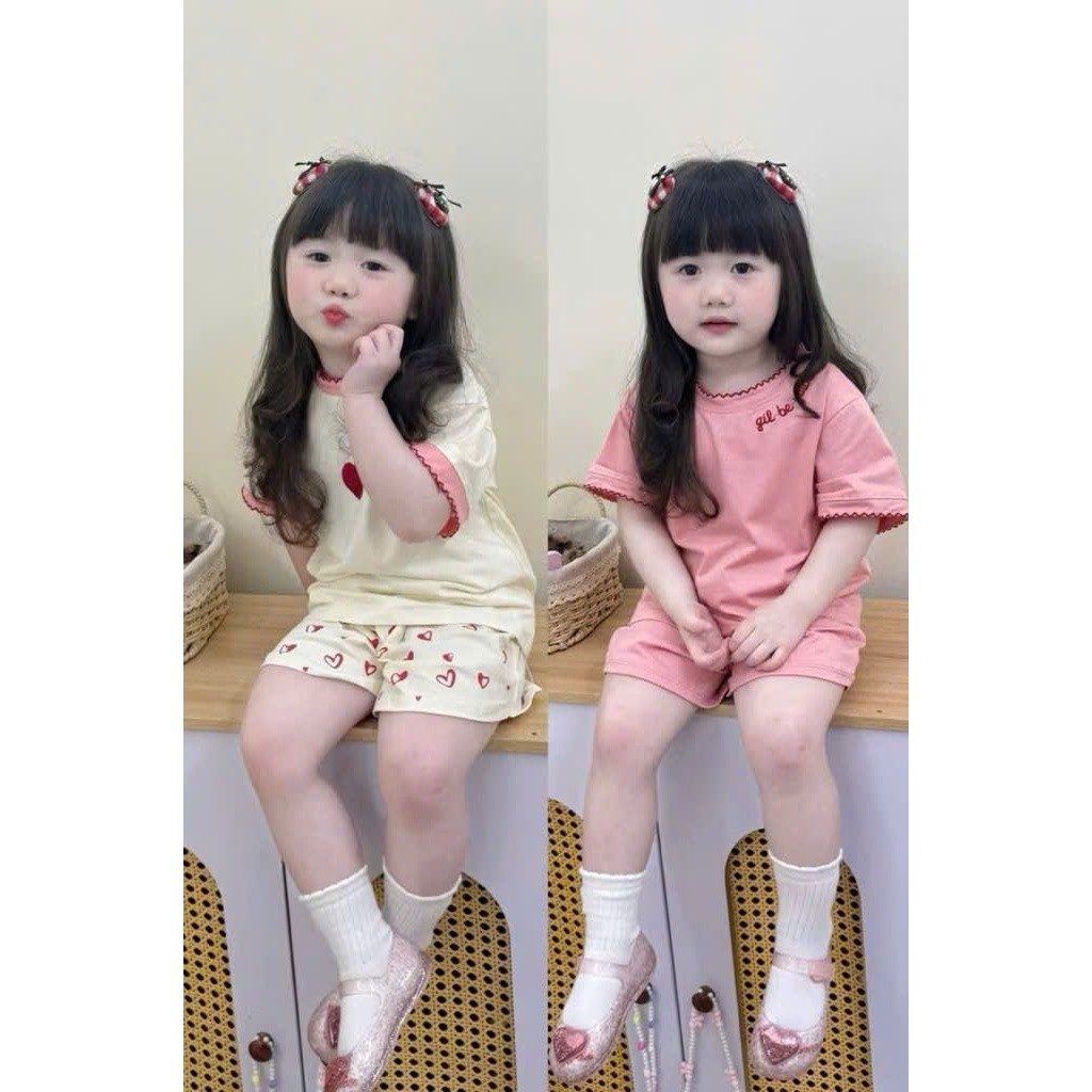 Set Bé Gái HỌA TIẾT ZUA TRAI TIM  QC63 K.Kid Bộ Mùa Hè Chất Cotton Mềm Mát Size 8-20kg M99