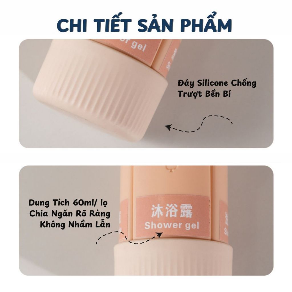 Bộ Chai Chiết Mỹ Phẩm Du Lịch 4in1 60ml HomeMate – Bình Đựng Dầu Gội, Sữa Tắm Silicone Chống Rò Rỉ Tiện Lợi