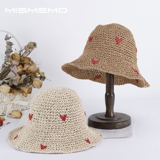 MISMEMO Mũ rơm trái tim tay dệt rỗng, phong cách mới cho mùa hè, phù hợp đi biển và chống nắng