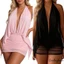Váy lưới cổ dây không tay hở lưng màu trơn Bodycon Mini