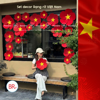 [HỎA TỐC HCM] [Tặng Keo Dán] Set trang trí 30/4 Rạng rỡ Việt Nam hoa nỉ sao vàng, decor quán cà phê, lớp học dịp lễ 2/9
