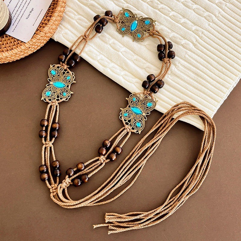 Đai thắt lưng nữ màu nâu phong cách retro boho phù hợp cho kỳ nghỉ