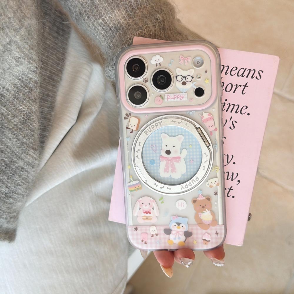 Ốp Lưng Cứng Tương Thích Với iPhone 15Pro 15ProMax 16 16Pro 16ProMax 17 17Pro 17ProMax Vỏ Nam Châm Họa Tiết Chú Chó Màu Hồng