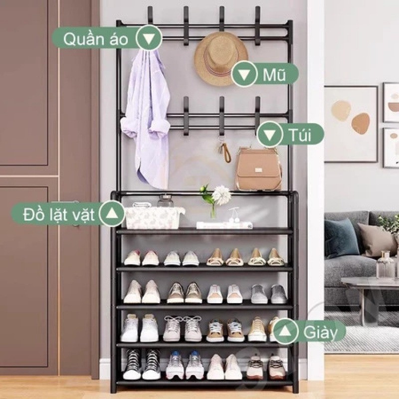 Kệ Giày Đa Năng 4–5 Tầng Khung Kim Loại Chắc Chắn Có Móc Treo – Tiết Kiệm Không Gian | BigBuy360 - bigbuy360.vn