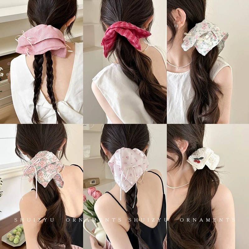Phụ kiện tóc nữ phong cách Hàn Quốc: Dây buộc tóc ruột lớn và khăn vuông đa năng cao cấp