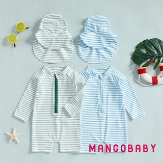 MG-Toddler Bé Trai Bé Gái Rash Guard Đồ Bơi Có Mũ 2 Chiếc Bộ Họa Tiết Sọc Zip Up Tay Dài Cổ Tròn Đồ Bơi Cho Bé