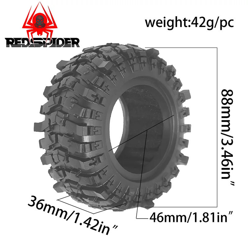 4 Lốp Xe Bánh Xích 88 * 36mm 1.9 "ODfor 1 / 12 Xe Bánh Xích MJX Hyper Go H12Y + Trục SCX10 90046 AXI03007 Tamiya CC01 D90 MN128