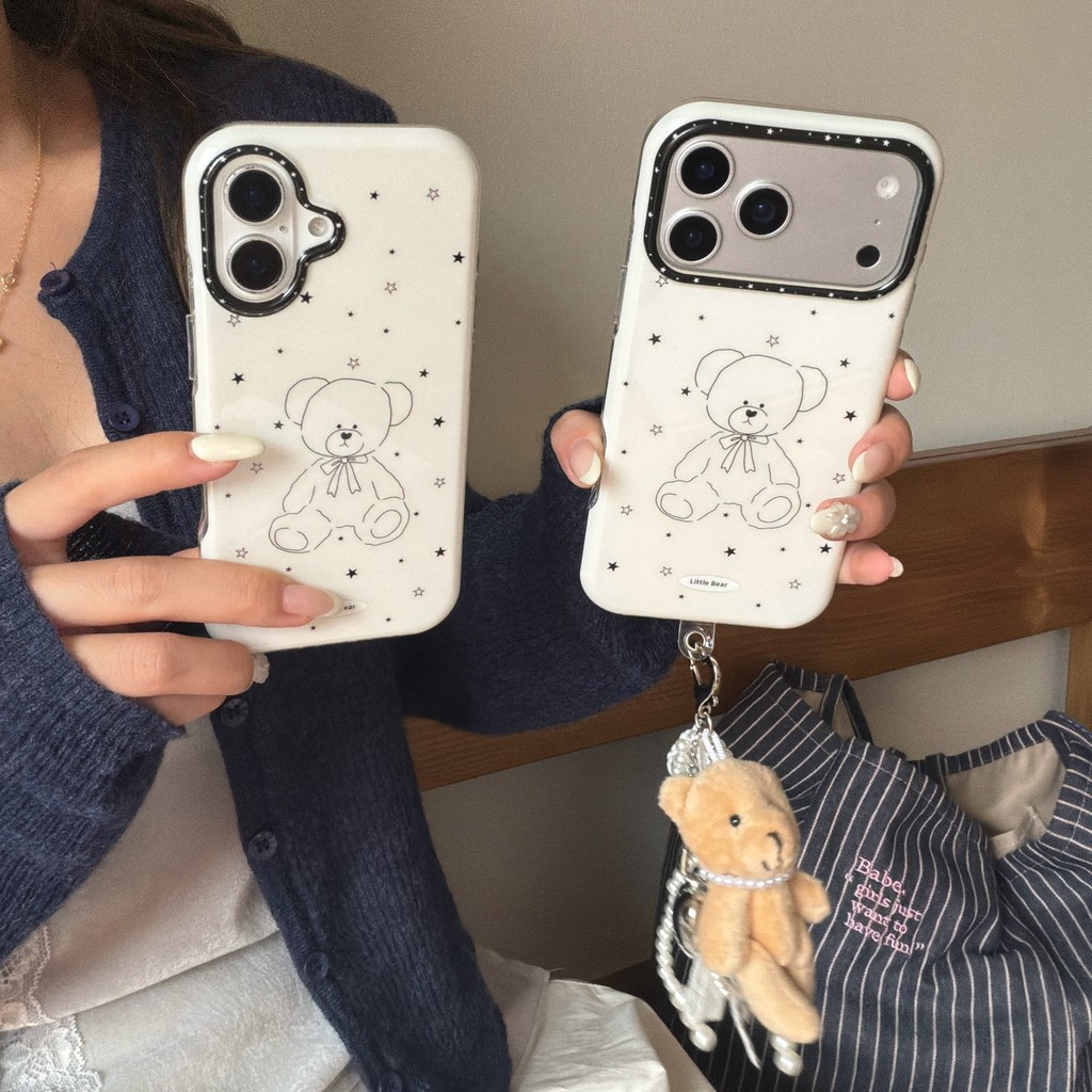 Ốp điện thoại hình gấu nhỏ đơn giản cho iPhone 17 Pro Max 17 16 15 Vỏ bảo vệ chống sốc