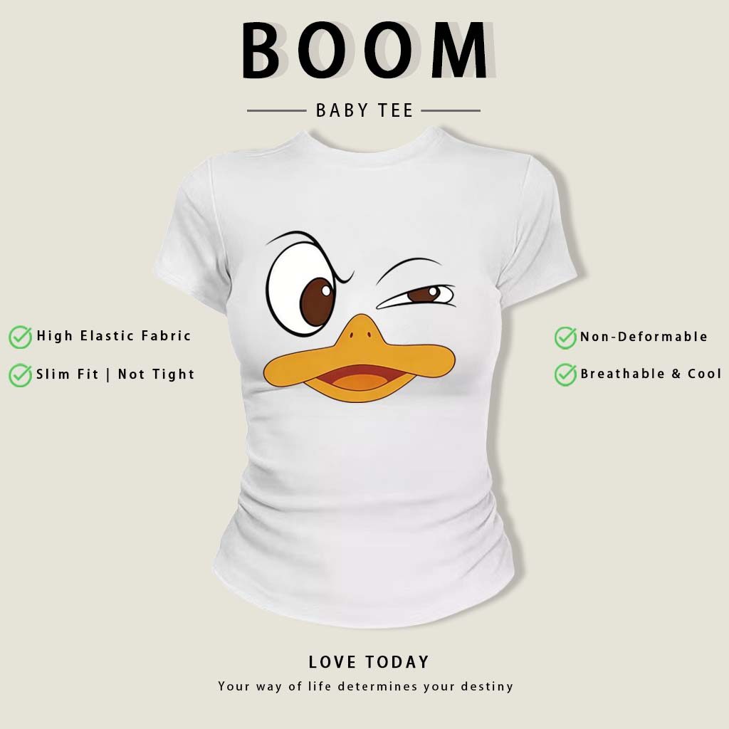 BOOM Áo Baby Tee Nữ Cotton Ôm Body-Áo Thun Ngắn Tay Y2K In Hình PhongCách Mùa Hè, Cổ Tròn Hàng Đầucách hàn quốc phongE62