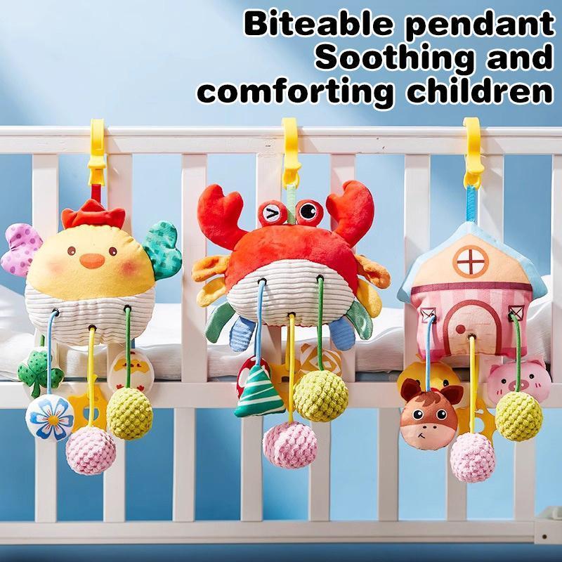 Newsmallbrainsmallbrains Giường treo dây rút sơ sinh, lục lạc kéo dây hoạt hình động vật, đồ chơi giáo dục Montessori NSB