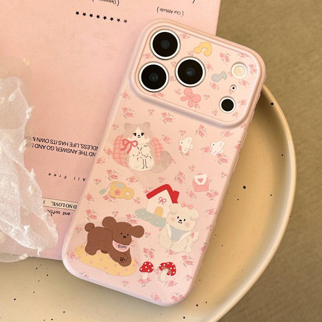 Ốp điện thoại hình động vật hoạt hình hoa hồng phong cách Hàn Quốc iphone17pro max 15 vỏ mềm chống sốc