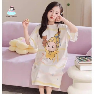 Váy ngủ bé gái tay ngắn in hình dễ thương - đồ ngủ mùa hè thoáng mát mặc nhà phong cách xinh xắn