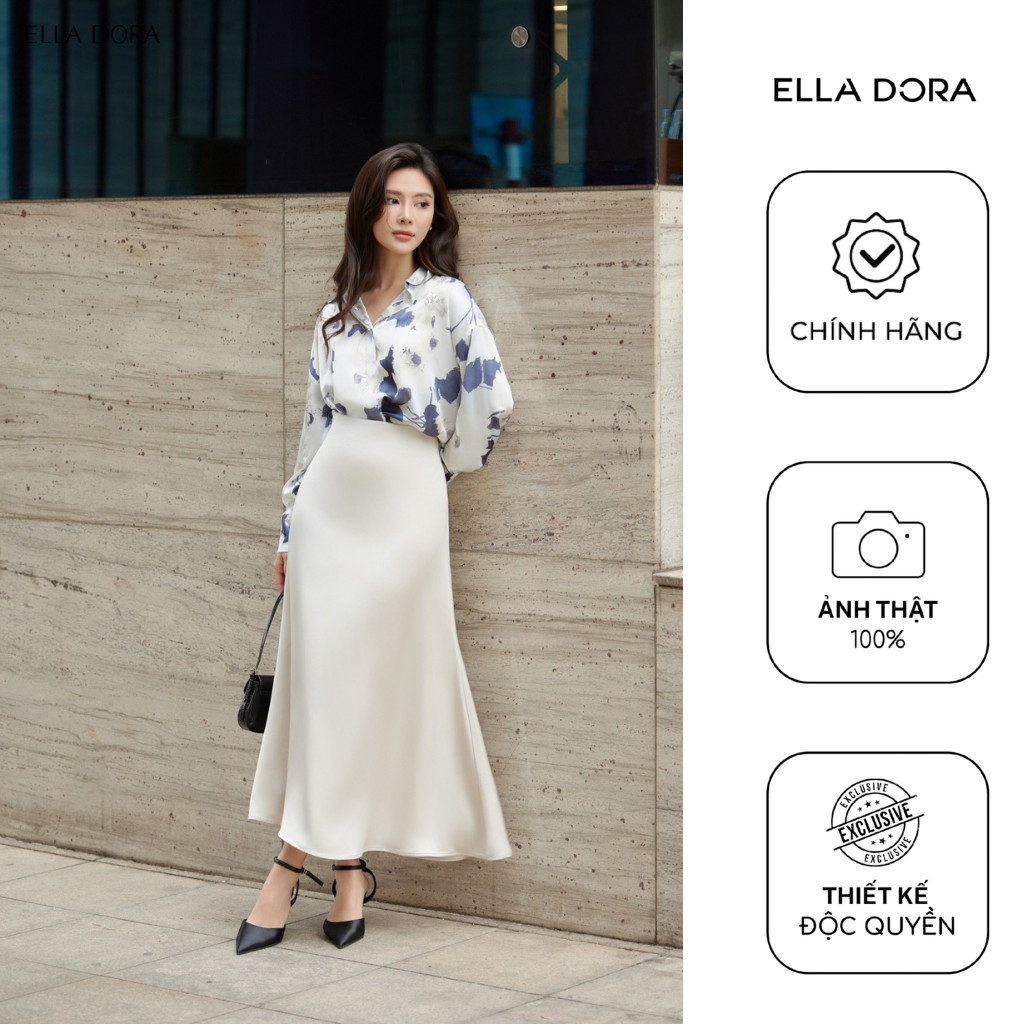 Chân váy lụa ELLA DORA dáng A dài mềm mại thanh lịch phong cách công sở 3 màu ĐEN/BE/TRẮNG [CV190]