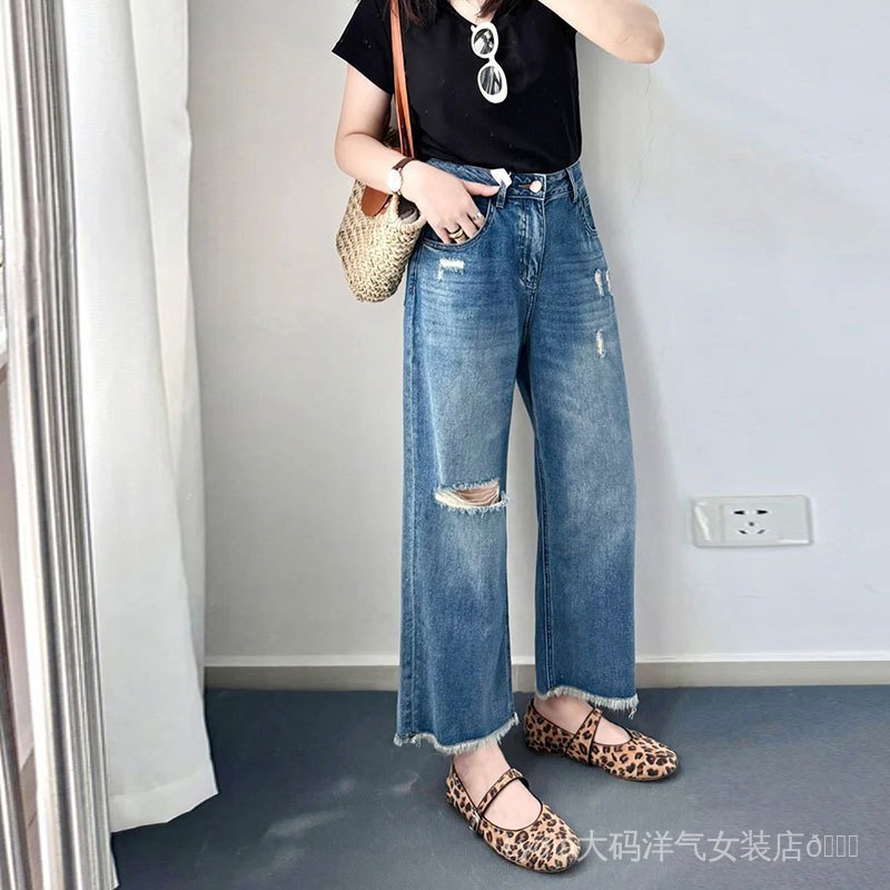 Quần nữ Spike 26 thiết kế rách lệch, thoải mái cho hàng ngày, dễ giặt, màu xanh crop jean.