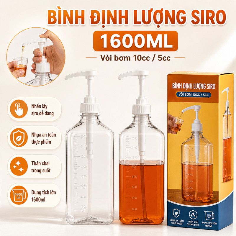 【1600ml】Bình Bơm Đựng Xịt Siro(kèm Cả Vòi Bơm)  ，Có Vòi Pump Định Lượng (5ml / 10ml)