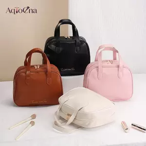 AqToCna Cao Cấp Mới Dung Tích Lớn PU Đôi Dây Kéo Túi Trang Điểm Di Động Retro Du Lịch Nhà Chống Thấm Nước Và Chống Mọc AqToCna