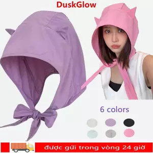 Mũ Quỷ Nhỏ DUSKGLOW, Mũ Chui Đầu Phối Ren Màu Trơn, Áo Chui Đầu Thời Trang Phong Cách Nhanh Khô Khăn Choàng Hình Mũ Trùm Đầu Cho Nữ