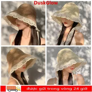 Mũ Rơm DUSKGLOW, UPF 50 + Mũ Viền Ren Có Thể Gập Lại, Chống Nắng Vành Lớn UV Bảo Vệ Mũ Che Nắng Nữ Bé Gái