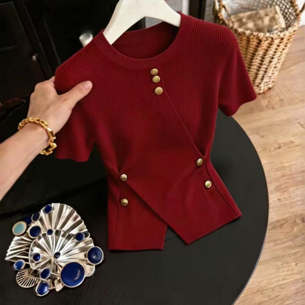Mùa hè Phong cách mới Thiết kế thời trang Áo len kim loại | Áo dệt kim phong cách phương Tây Slim-fit dành cho nữ Slim-fit, Tính khí phù hợp thời trang Thanh lịch, đi lại