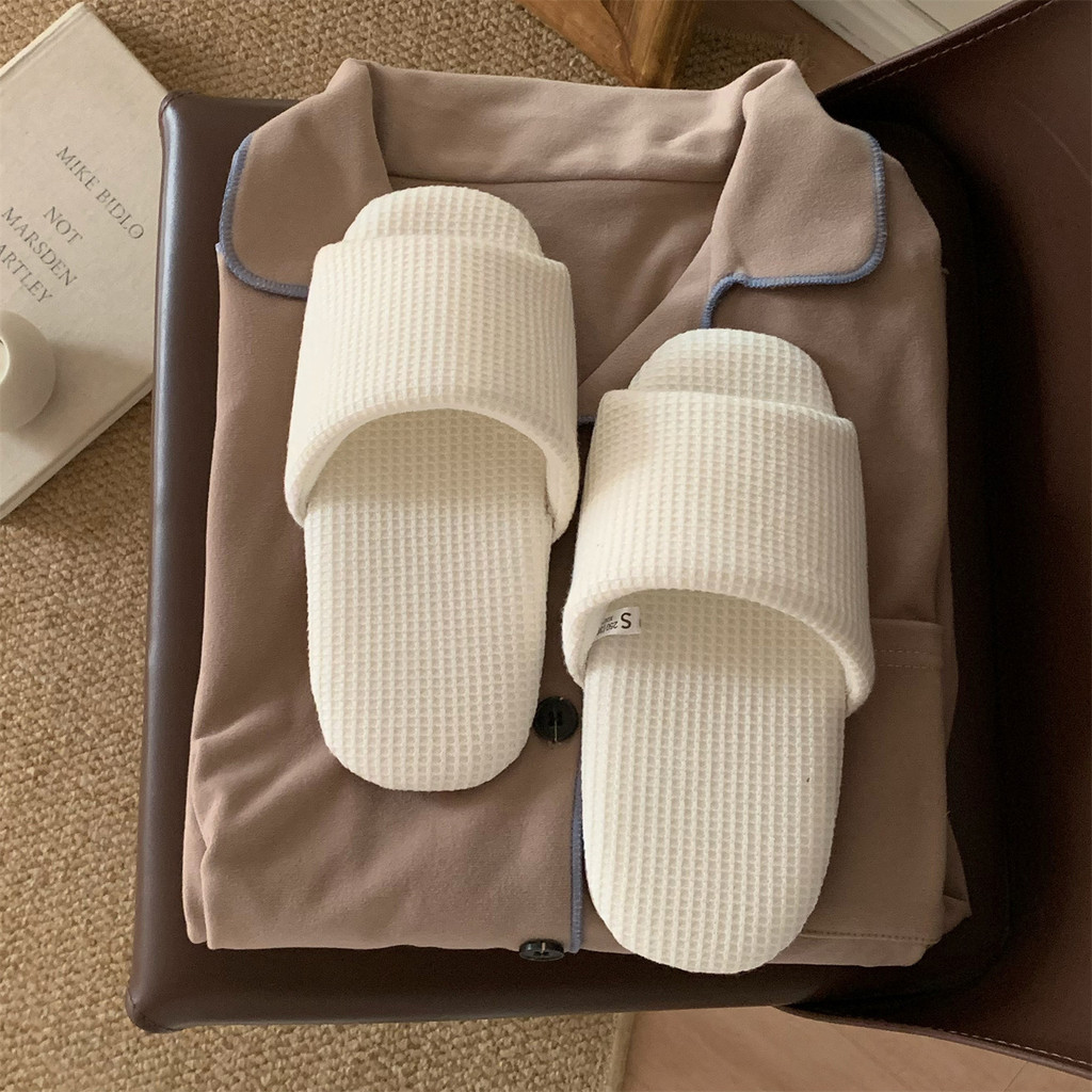 XIXITIAO Dép Vải Lanh Nam Nữ Nhà Màu Trơn Waffle Cặp Đôi Máy Có Thể Giặt Đế Mềm