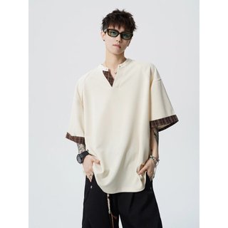 Áo thun nam GKSSS tay ngắn cổ điển Nhật Bản giả hai mảnh cổ chữ V chất lượng cao