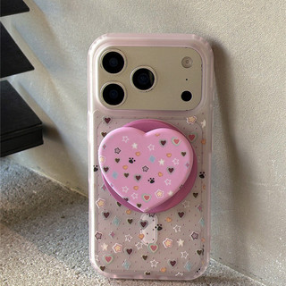 Ốp bảo vệ chân đế hình trái tim họa tiết Star Paw cho iPhone 11 12promax 13pro15pro 15promax 14 14promax 14pro 16 pro max 16 plus 17 17promax ốp lưng hai trong một
